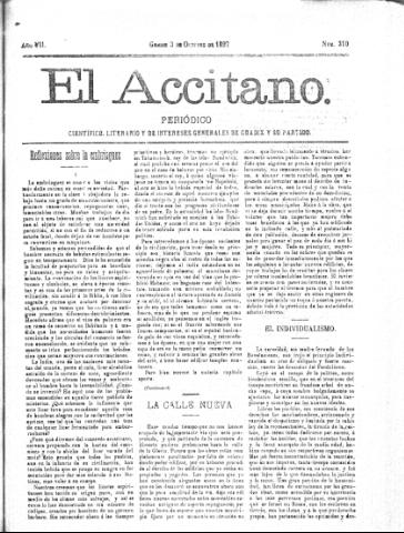 'El accitano  : periódico científico, literario y de intereses generales de Guadix y su partido' - Año VII Número 310  - 1897 octubre 3
