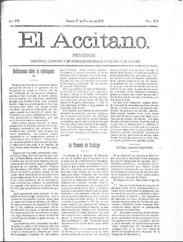 'El accitano  : periódico científico, literario y de intereses generales de Guadix y su partido' - Año VII Número 312  - 1897 octubre 17