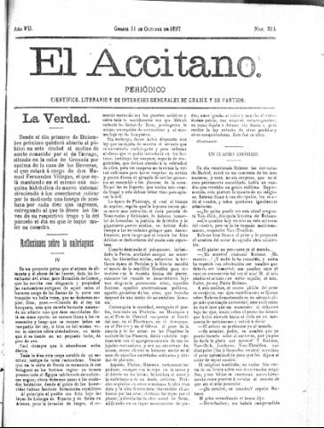 'El accitano  : periódico científico, literario y de intereses generales de Guadix y su partido' - Año VII Número 314  - 1897 octubre 31