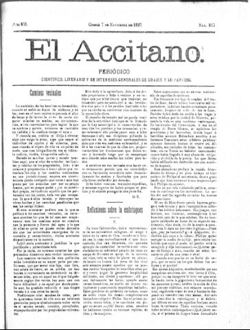 'El accitano  : periódico científico, literario y de intereses generales de Guadix y su partido' - Año VII Número 315  - 1897 noviembre 7