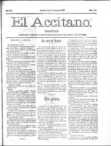 'El accitano  : periódico científico, literario y de intereses generales de Guadix y su partido' - Año VII Número 321  - 1897 diciembre 19