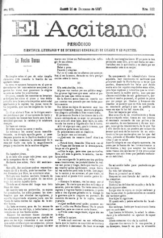 'El accitano  : periódico científico, literario y de intereses generales de Guadix y su partido' - Año VII Número 322  - 1897 diciembre 26