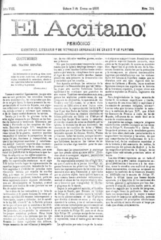 'El accitano  : periódico científico, literario y de intereses generales de Guadix y su partido' - Año VIII Número 324  - 1898 enero 9