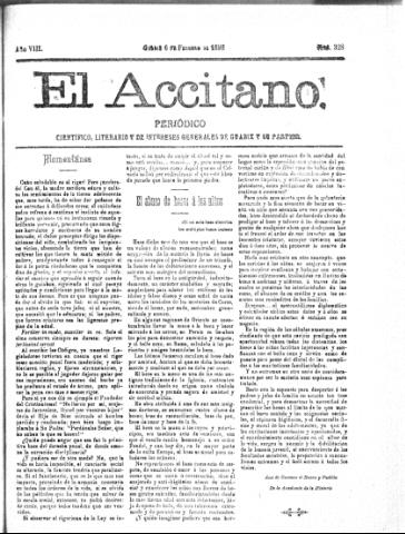 'El accitano  : periódico científico, literario y de intereses generales de Guadix y su partido' - Año VIII Número 328  - 1898 febrero 6