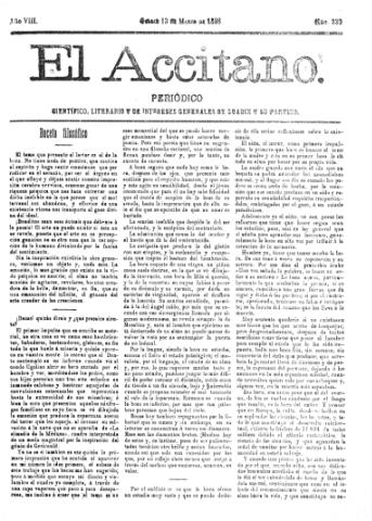 'El accitano  : periódico científico, literario y de intereses generales de Guadix y su partido' - Año VIII Número 333  - 1898 marzo 13