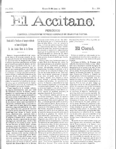 'El accitano  : periódico científico, literario y de intereses generales de Guadix y su partido' - Año VIII Número 338  - 1898 abril 10