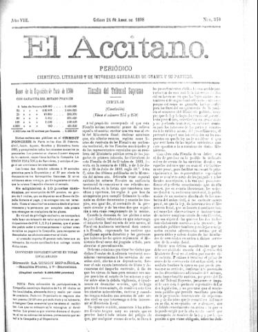 'El accitano  : periódico científico, literario y de intereses generales de Guadix y su partido' - Año VIII Número 340  - 1898 abril 24