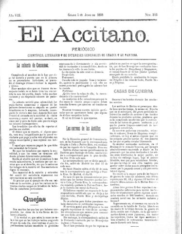 'El accitano  : periódico científico, literario y de intereses generales de Guadix y su partido' - Año VIII Número 346  - 1898 junio 5