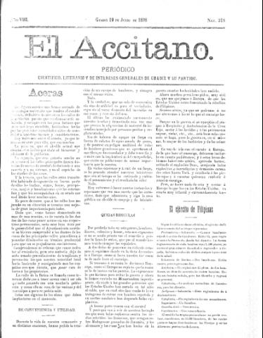 'El accitano  : periódico científico, literario y de intereses generales de Guadix y su partido' - Año VIII Número 348  - 1898 junio 19