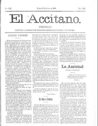 'El accitano  : periódico científico, literario y de intereses generales de Guadix y su partido' - Año VIII Número 354  - 1898 julio 31