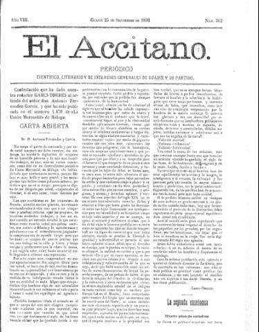 'El accitano  : periódico científico, literario y de intereses generales de Guadix y su partido' - Año VIII Número 362  - 1898 septiembre 25