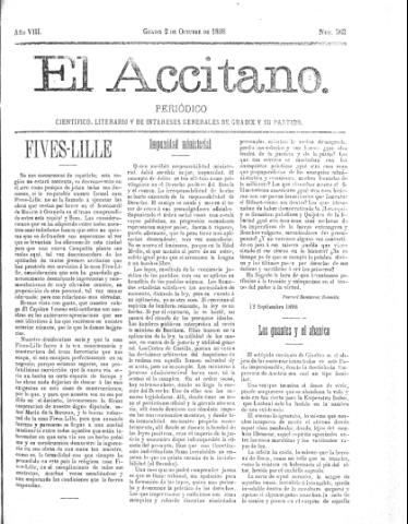 'El accitano  : periódico científico, literario y de intereses generales de Guadix y su partido' - Año VIII Número 363  - 1898 octubre 2