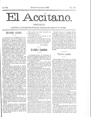 'El accitano  : periódico científico, literario y de intereses generales de Guadix y su partido' - Año VIII Número 364  - 1898 octubre 9