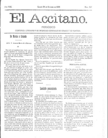 'El accitano  : periódico científico, literario y de intereses generales de Guadix y su partido' - Año VIII Número 367  - 1898 octubre 30