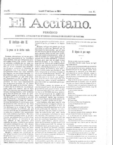 'El accitano  : periódico científico, literario y de intereses generales de Guadix y su partido' - Año IX Número 375  - 1899 enero 17