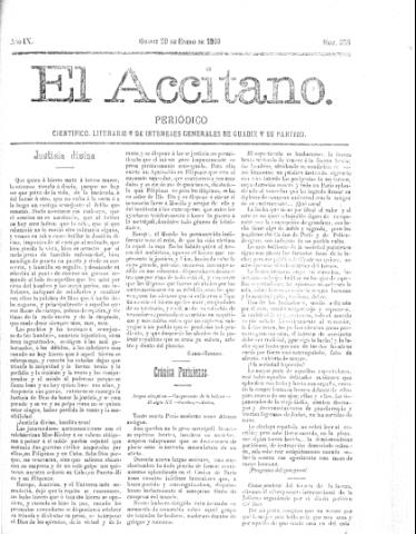 'El accitano  : periódico científico, literario y de intereses generales de Guadix y su partido' - Año IX Número 376  - 1899 enero 29