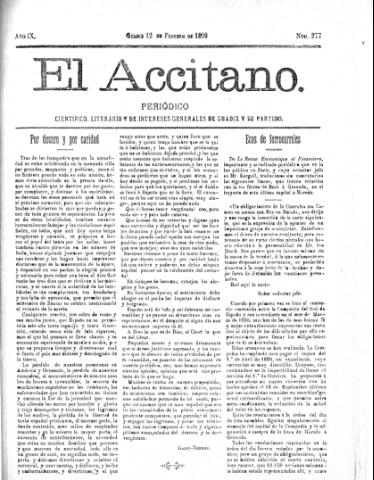 'El accitano  : periódico científico, literario y de intereses generales de Guadix y su partido' - Año IX Número 377  - 1899 febrero 12