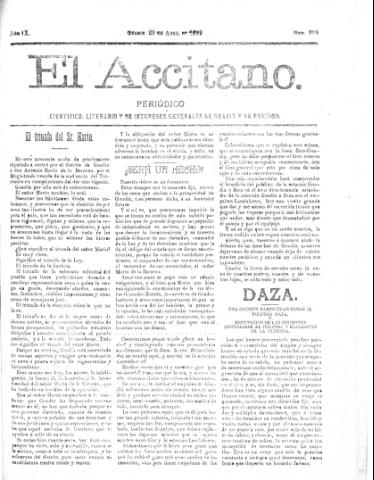 'El accitano  : periódico científico, literario y de intereses generales de Guadix y su partido' - Año IX Número 389  - 1899 abril 20