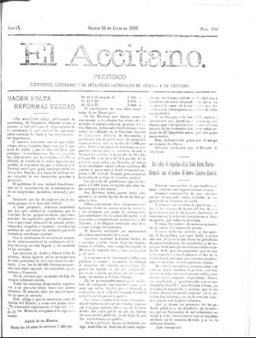'El accitano  : periódico científico, literario y de intereses generales de Guadix y su partido' - Año IX Número 400  - 1899 julio 16