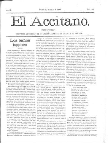 'El accitano  : periódico científico, literario y de intereses generales de Guadix y su partido' - Año IX Número 402  - 1899 julio 30