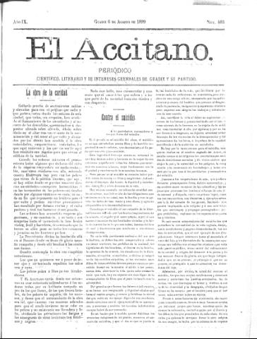 'El accitano  : periódico científico, literario y de intereses generales de Guadix y su partido' - Año IX Número 403  - 1899 agosto 6