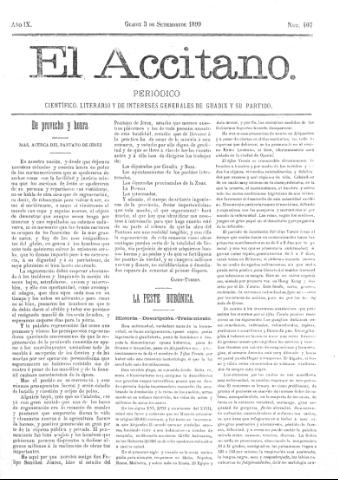 'El accitano  : periódico científico, literario y de intereses generales de Guadix y su partido' - Año IX Número 407  - 1899 septiembre 3