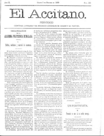 'El accitano  : periódico científico, literario y de intereses generales de Guadix y su partido' - Año IX Número 411  - 1899 octubre 1