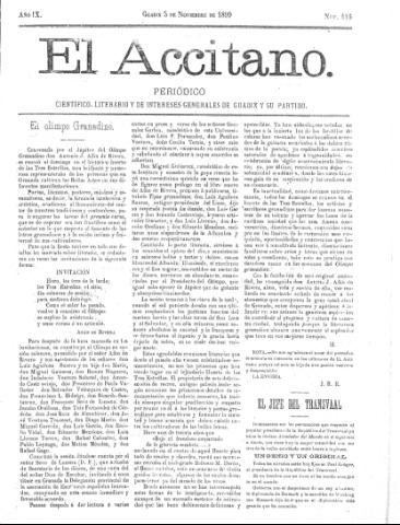 'El accitano  : periódico científico, literario y de intereses generales de Guadix y su partido' - Año IX Número 416  - 1899 noviembre 5