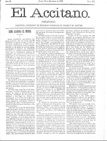 'El accitano  : periódico científico, literario y de intereses generales de Guadix y su partido' - Año IX Número 421  - 1899 diciembre 10