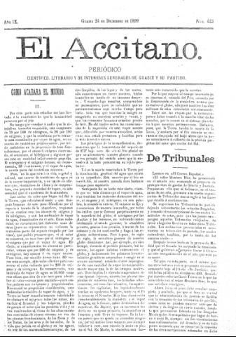 'El accitano  : periódico científico, literario y de intereses generales de Guadix y su partido' - Año IX Número 423  - 1899 diciembre 24