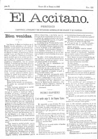 'El accitano  : periódico científico, literario y de intereses generales de Guadix y su partido' - Año X Número 426  - 1900 enero 21