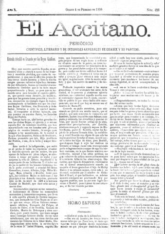 'El accitano  : periódico científico, literario y de intereses generales de Guadix y su partido' - Año X Número 428  - 1900 febrero 4