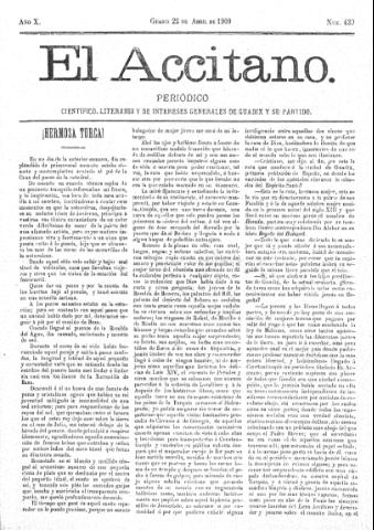 'El accitano  : periódico científico, literario y de intereses generales de Guadix y su partido' - Año X Número 439  - 1900 abril 22
