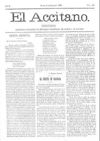 'El accitano  : periódico científico, literario y de intereses generales de Guadix y su partido' - Año X Número 445  - 1900 junio 3