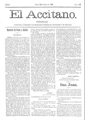 'El accitano  : periódico científico, literario y de intereses generales de Guadix y su partido' - Año X Número 448  - 1900 junio 24