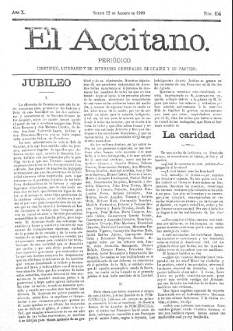 'El accitano  : periódico científico, literario y de intereses generales de Guadix y su partido' - Año X Número 454  - 1900 agosto 12