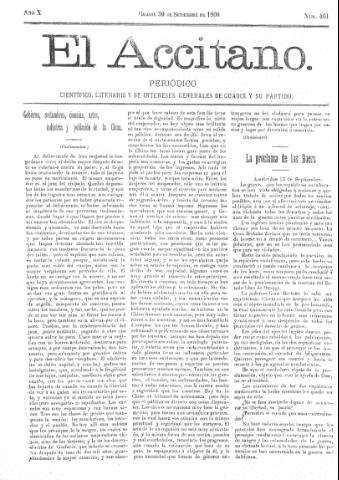 'El accitano  : periódico científico, literario y de intereses generales de Guadix y su partido' - Año X Número 461  - 1900 septiembre 30