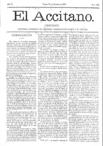 'El accitano  : periódico científico, literario y de intereses generales de Guadix y su partido' - Año X Número 464  - 1900 octubre 21