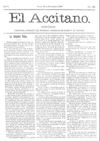 'El accitano  : periódico científico, literario y de intereses generales de Guadix y su partido' - Año X Número 468  - 1900 noviembre 18