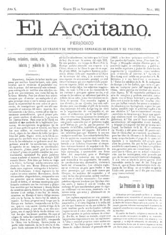 'El accitano  : periódico científico, literario y de intereses generales de Guadix y su partido' - Año X Número 469  - 1900 noviembre 25