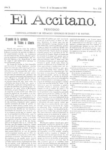 'El accitano  : periódico científico, literario y de intereses generales de Guadix y su partido' - Año X Número 470  - 1900 diciembre 2