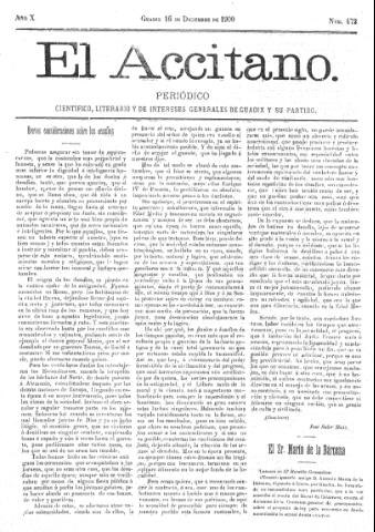 'El accitano  : periódico científico, literario y de intereses generales de Guadix y su partido' - Año X Número 472  - 1900 diciembre 16
