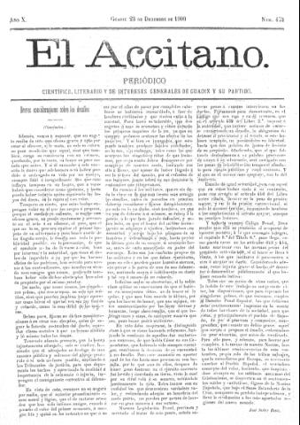 'El accitano  : periódico científico, literario y de intereses generales de Guadix y su partido' - Año X Número 473  - 1900 diciembre 23