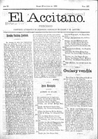 'El accitano  : periódico científico, literario y de intereses generales de Guadix y su partido' - Año XI Número 497  - 1901 junio 30