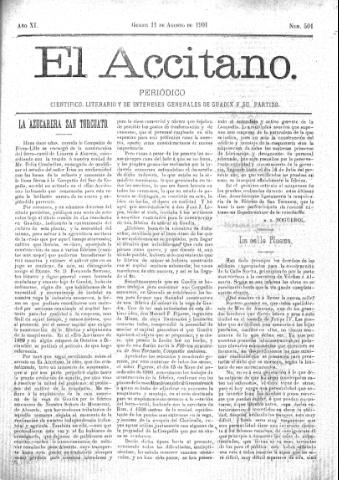 'El accitano  : periódico científico, literario y de intereses generales de Guadix y su partido' - Año XI Número 501  - 1901 agosto 11