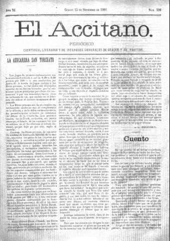 'El accitano  : periódico científico, literario y de intereses generales de Guadix y su partido' - Año XI Número 506  - 1901 septiembre 15