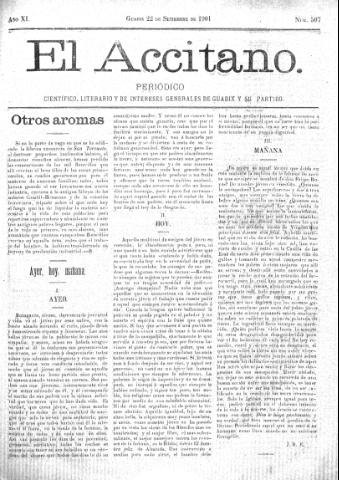 'El accitano  : periódico científico, literario y de intereses generales de Guadix y su partido' - Año XI Número 507  - 1901 septiembre 22