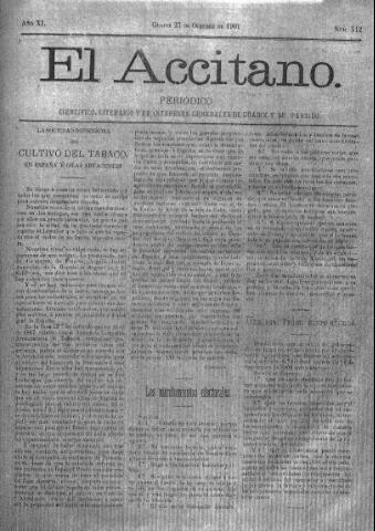 'El accitano  : periódico científico, literario y de intereses generales de Guadix y su partido' - Año XI Número 512  - 1901 octubre 27