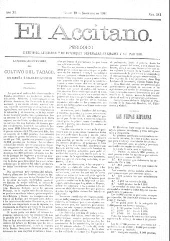 'El accitano  : periódico científico, literario y de intereses generales de Guadix y su partido' - Año XI Número 513  - 1901 noviembre 10