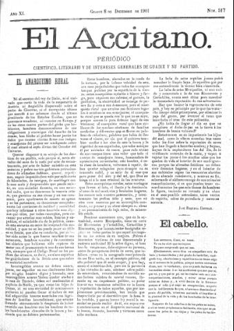 'El accitano  : periódico científico, literario y de intereses generales de Guadix y su partido' - Año XI Número 517  - 1901 diciembre 8